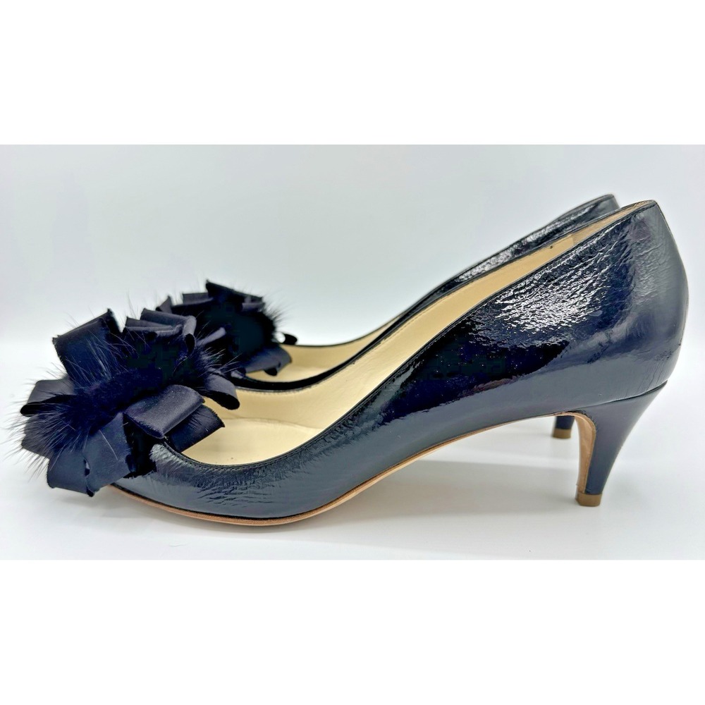 Rupert Sanderson Black Patent Heels Floral Toe Pumps EU 39 US 8.5/9
